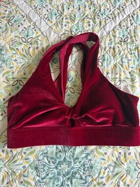 Fabletics Velvet Halter Bralette in Deep Wine